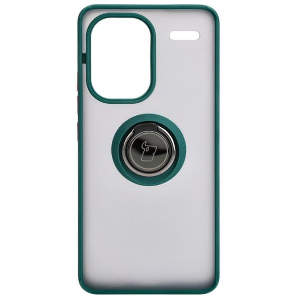 Bizon Case Hybrid Ring Fingerring Cover til Xiaomi Redmi Note 13 Pro+ 5G, Røgfarvet med Mørkegrøn Ramme