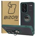 Miniatyrbillede 1 af 5: Bizon Case Hybrid Ring Fingerring Cover til Xiaomi Redmi Note 13 Pro+ 5G, Røgfarvet med Mørkegrøn Ramme
