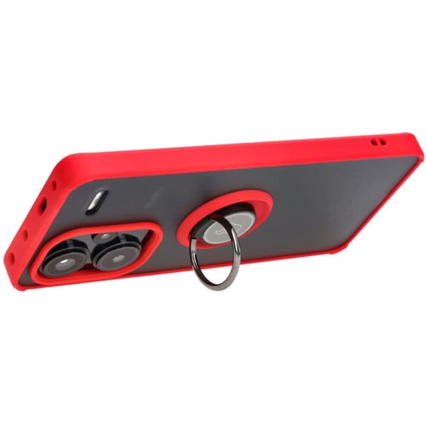 Bizon Case Hybrid Ring Fingerring Cover til Xiaomi Redmi Note 13 Pro+ 5G, Røgfarvet med Rød Ramme