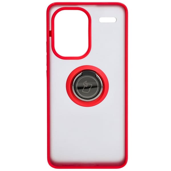 Bizon Case Hybrid Ring Fingerring Cover til Xiaomi Redmi Note 13 Pro+ 5G, Røgfarvet med Rød Ramme