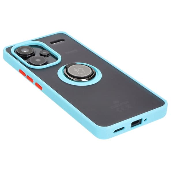 Bizon Case Hybrid Ring Fingerringfodral för Xiaomi Redmi Note 13 Pro+ 5G, Rökfärgad med Ljusblå Ram