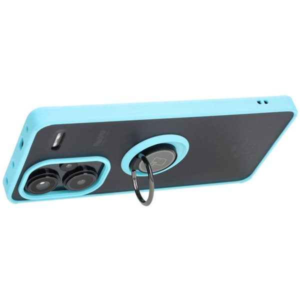 Bizon Case Hybrid Ring Fingerringfodral för Xiaomi Redmi Note 13 Pro+ 5G, Rökfärgad med Ljusblå Ram