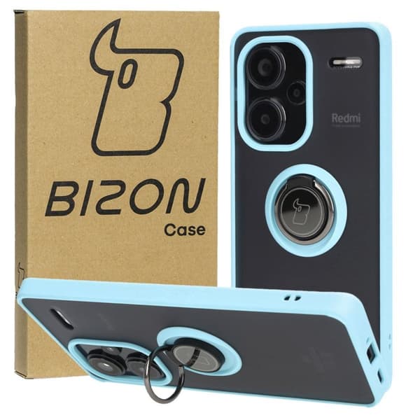 Bizon Case Hybrid Ring Fingerringfodral för Xiaomi Redmi Note 13 Pro+ 5G, Rökfärgad med Ljusblå Ram