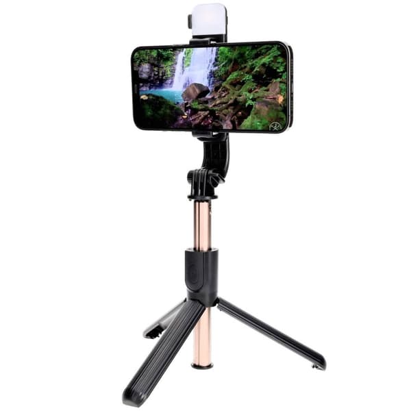 Selfiekeppi/kolmijalka lampulla ja kaukosäätimellä Bizon Accessories Selfie Lamp, musta
