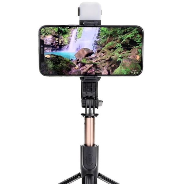 Selfiekeppi/kolmijalka lampulla ja kaukosäätimellä Bizon Accessories Selfie Lamp, musta