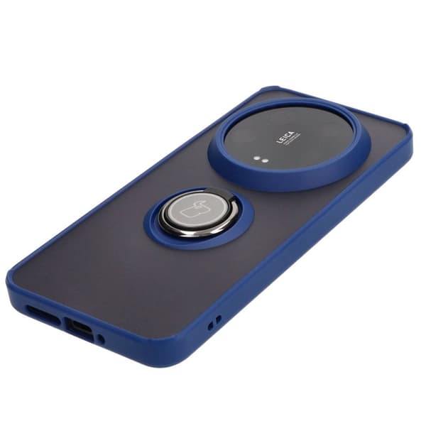 Bizon Case Hybrid Ring Fingerring Cover til Xiaomi 14 Ultra, Røgfarvet med Marineblå Ramme