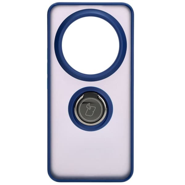 Bizon Case Hybrid Ring Fingerring Cover til Xiaomi 14 Ultra, Røgfarvet med Marineblå Ramme