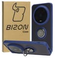 Miniatyrbillede 1 af 5: Bizon Case Hybrid Ring Fingerring Cover til Xiaomi 14 Ultra, Røgfarvet med Marineblå Ramme