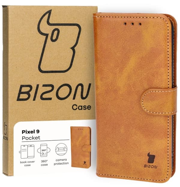 Bizon Case Pocket Flipfodral för Google Pixel 9 / 9 Pro, Brun