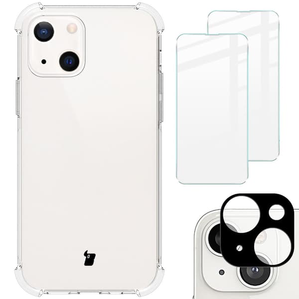 Skal + 2x glas + lins Bizon Case Clear Pack för iPhone 13, transparent