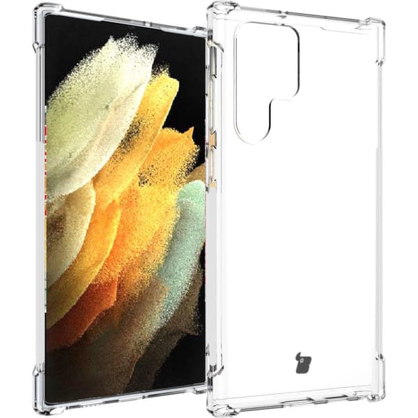 Etui + 2x film + linse Bizon-etui klar pakke til Galaxy S22 Ultra, gennemsigtig