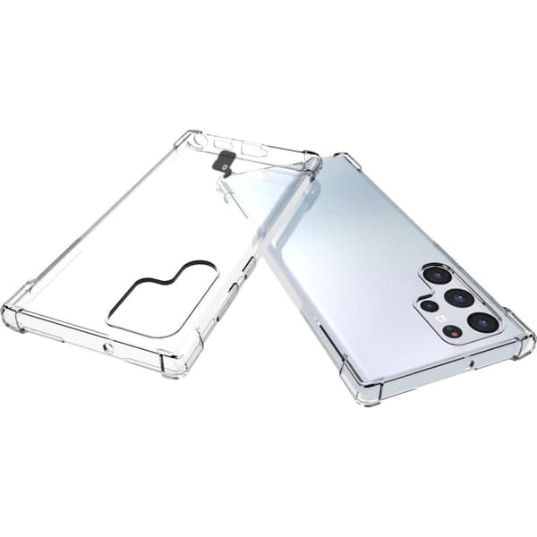 Etui + 2x film + linse Bizon-etui klar pakke til Galaxy S22 Ultra, gennemsigtig