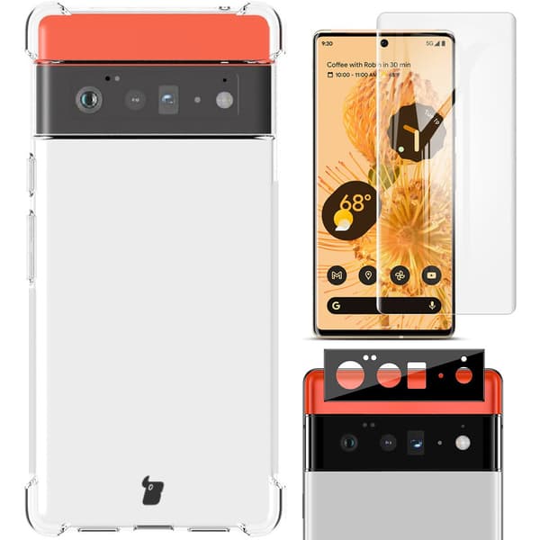 Bizon-kotelo + 2x filmi + linssi, kirkas pakkaus Google Pixel 6 Prolle, läpinäkyvä