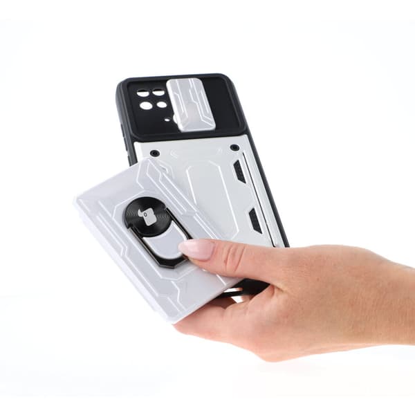 Bizon Case Camshield -korttipaikkarengas Xiaomi Redmi 10C:lle, valkoinen