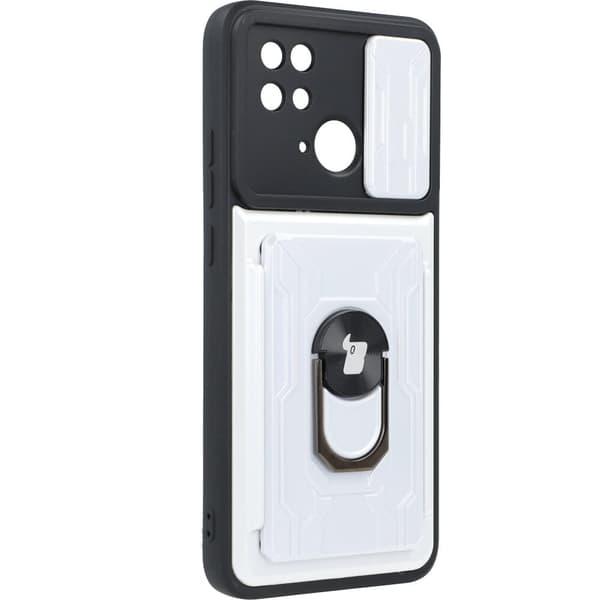 Bizon Case Camshield -korttipaikkarengas Xiaomi Redmi 10C:lle, valkoinen