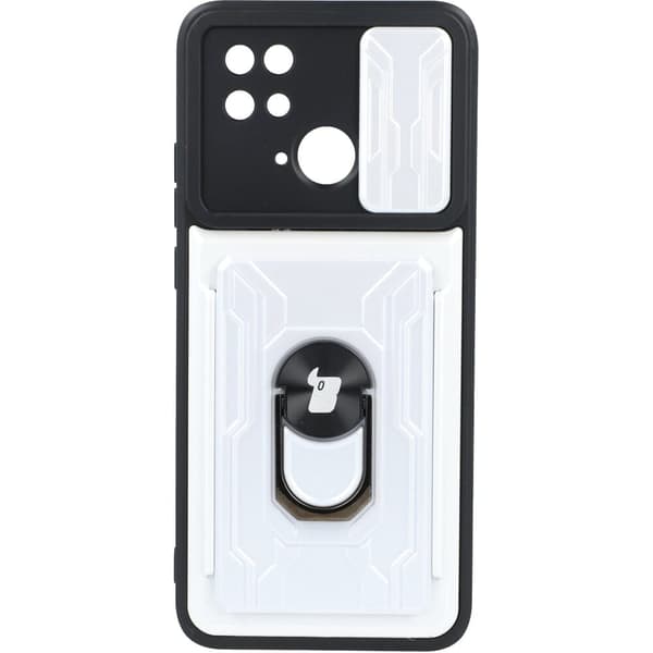 Bizon Case Camshield -korttipaikkarengas Xiaomi Redmi 10C:lle, valkoinen