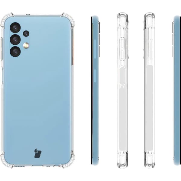 Suojakuori + 2x Bizon-kotelo, kirkas lasi, Galaxy A13 4G:lle, läpinäkyvä