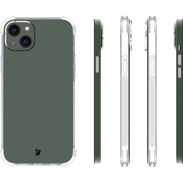 Bizon-kotelo + 2 lasia + linssi, läpinäkyvä iPhone 14 Plus -puhelimelle