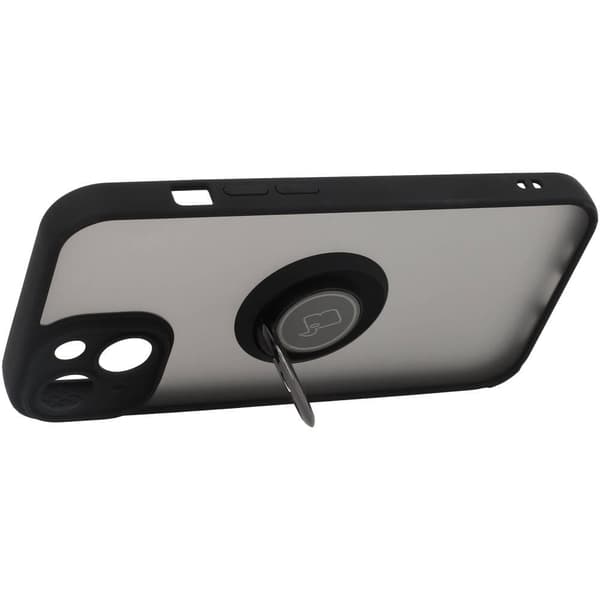 Bizon Case Hybrid Ring Fingerring Cover til iPhone 14, Røgfarvet med Sort Ramme