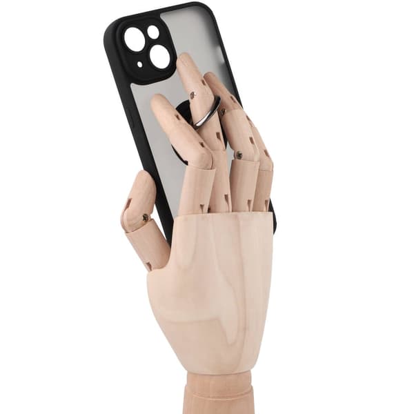 Bizon Case Hybrid Ring Fingerring Cover til iPhone 14, Røgfarvet med Sort Ramme