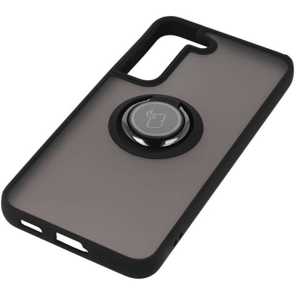 Bizon Case Hybrid Ringfingerringfodral för Galaxy S22, rökfärgad med svart ram