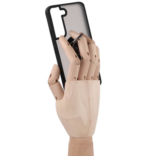 Bizon Case Hybrid Ringfingerringfodral för Galaxy S22, rökfärgad med svart ram