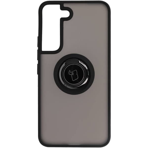 Bizon Case Hybrid Ringfingerringfodral för Galaxy S22, rökfärgad med svart ram