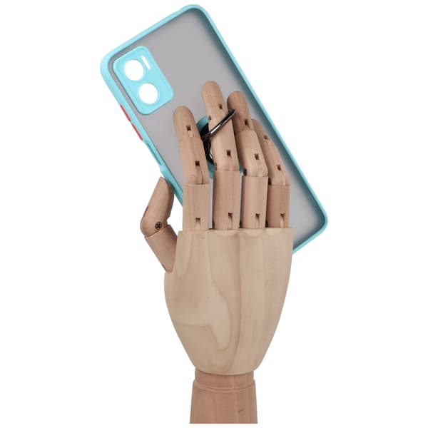 Bizon Case Hybrid Ring Fingerringfodral för Motorola Moto E22 / E22i, Rökfärgad med Ljusblå Ram