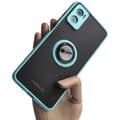 Miniatyrbild 1 av 8: Bizon Case Hybrid Ring Fingerringfodral för Motorola Moto E22 / E22i, Rökfärgad med Ljusblå Ram