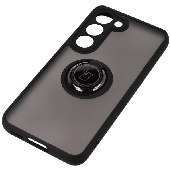 Bizon Case Hybrid Ring Fingerring Cover til Galaxy S23, Røgfarvet med Sort Ramme