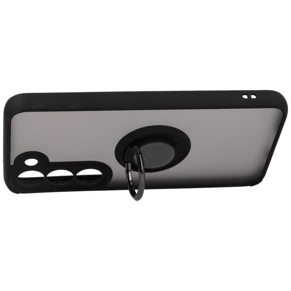 Bizon Case Hybrid Ring Fingerring Cover til Galaxy S23, Røgfarvet med Sort Ramme