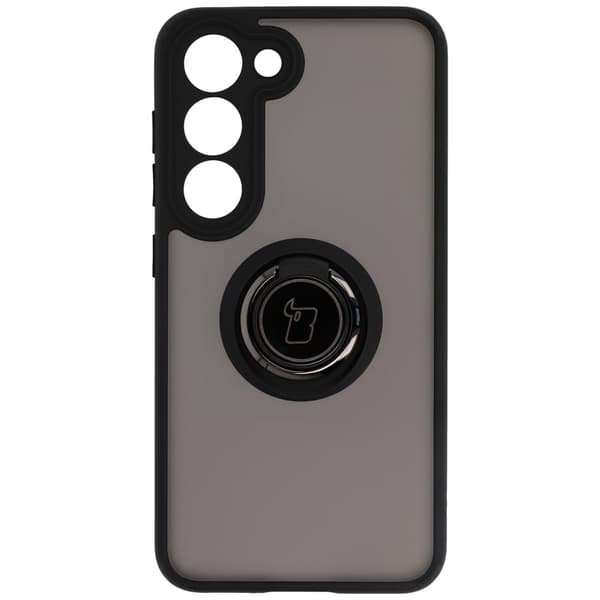 Bizon Case Hybrid Ring Fingerring Cover til Galaxy S23, Røgfarvet med Sort Ramme