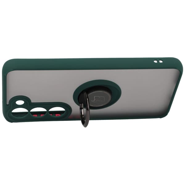Bizon Case Hybrid Ring Fingerring Cover til Galaxy S23, Røgfarvet med Mørkegrøn Ramme