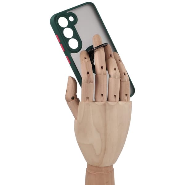 Bizon Case Hybrid Ring Fingerring Cover til Galaxy S23, Røgfarvet med Mørkegrøn Ramme