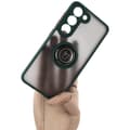 Miniatyrbillede 1 af 8: Bizon Case Hybrid Ring Fingerring Cover til Galaxy S23, Røgfarvet med Mørkegrøn Ramme