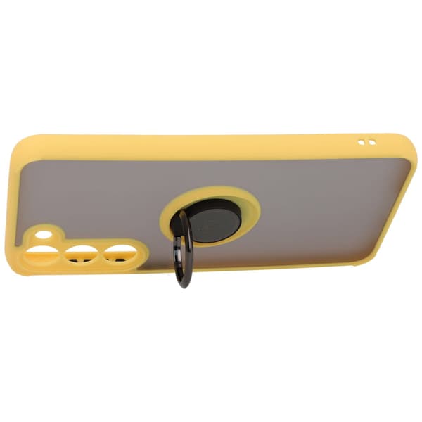 Bizon Case Hybrid Ring Fingerring Cover til Galaxy S23 Plus, Røgfarvet med Gul Ramme