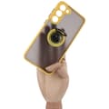Miniatyrbillede 7 af 8: Bizon Case Hybrid Ring Fingerring Cover til Galaxy S23 Plus, Røgfarvet med Gul Ramme