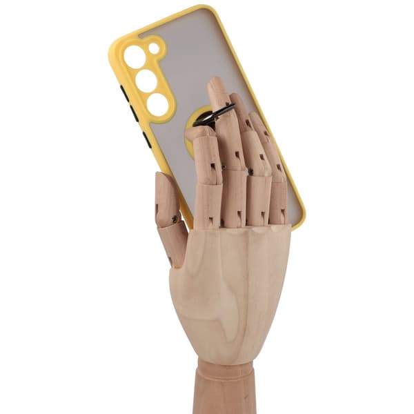 Bizon Case Hybrid Ring Fingerring Cover til Galaxy S23 Plus, Røgfarvet med Gul Ramme