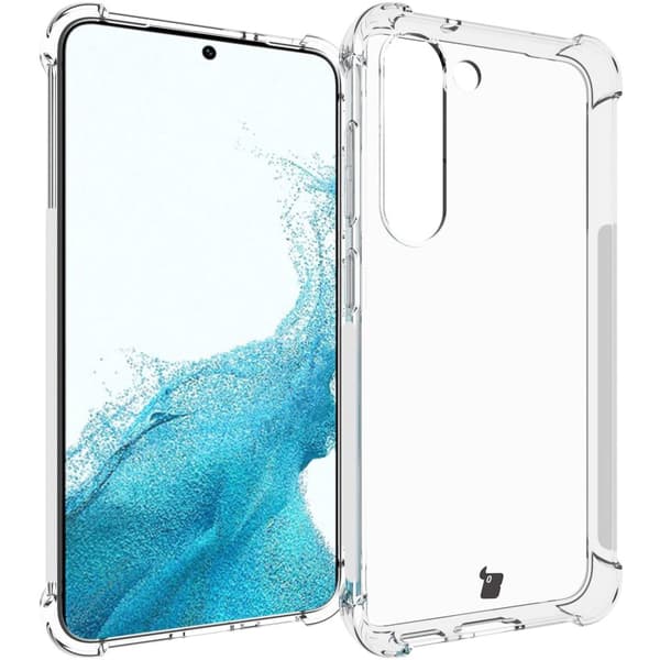 Etui + 2x glas + linse Bizon-etui klar pakke til Galaxy S23, gennemsigtig
