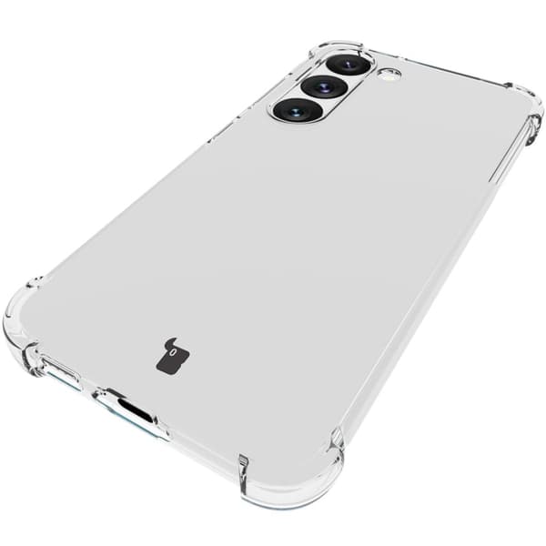 Etui + 2x glas + linse Bizon-etui klar pakke til Galaxy S23, gennemsigtig