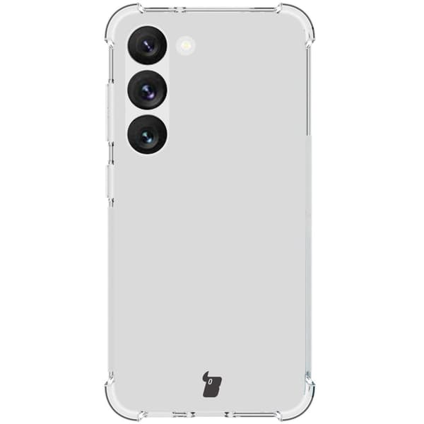 Etui + 2x glas + linse Bizon-etui klar pakke til Galaxy S23, gennemsigtig