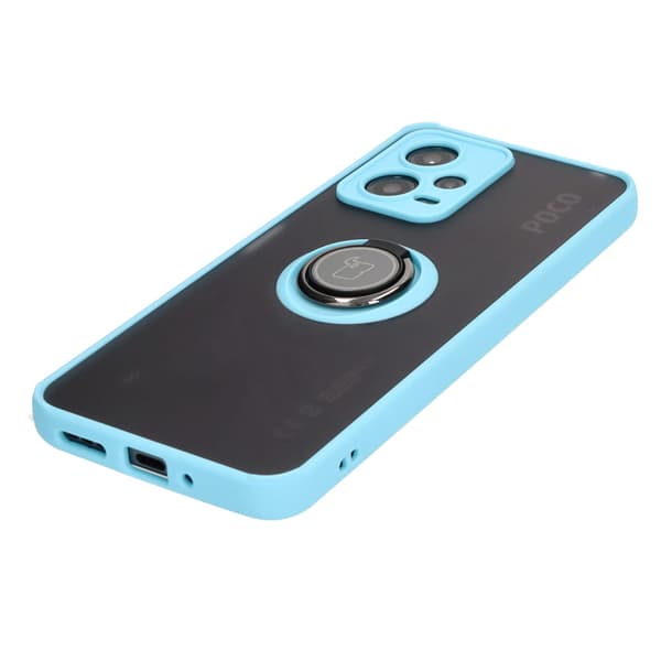 Bizon Case Hybrid Ring Fingerring Cover til Xiaomi Poco X5 / Redmi Note 12 5G, Røgfarvet med Lyseblå Ramme