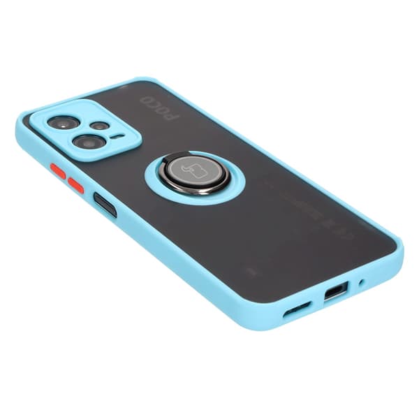 Bizon Case Hybrid Ring Fingerring Cover til Xiaomi Poco X5 / Redmi Note 12 5G, Røgfarvet med Lyseblå Ramme