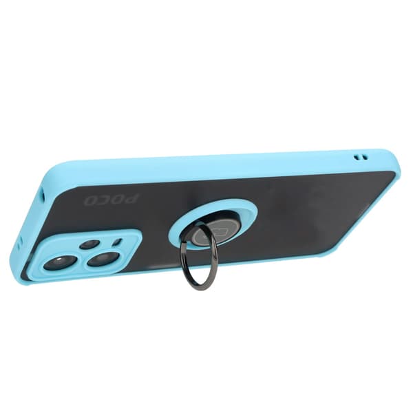 Bizon Case Hybrid Ring Fingerring Cover til Xiaomi Poco X5 / Redmi Note 12 5G, Røgfarvet med Lyseblå Ramme
