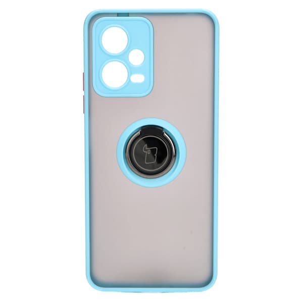 Bizon Case Hybrid Ring Fingerring Cover til Xiaomi Poco X5 / Redmi Note 12 5G, Røgfarvet med Lyseblå Ramme