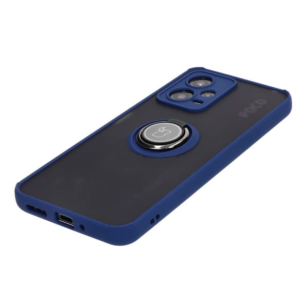 Bizon Case Hybrid Ring Fingerringfodral för Xiaomi Poco X5 / Redmi Note 12 5G, Rökfärgad med Marinblå Ram