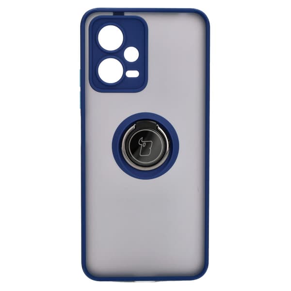 Bizon Case Hybrid Ring Fingerringfodral för Xiaomi Poco X5 / Redmi Note 12 5G, Rökfärgad med Marinblå Ram