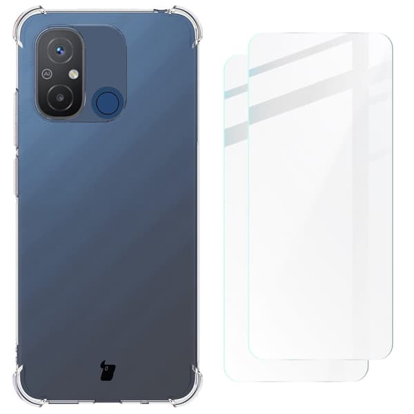 Suojakuori + 2x Bizon-kotelo, kirkas lasi Xiaomi Redmi 12C:lle, läpinäkyvä