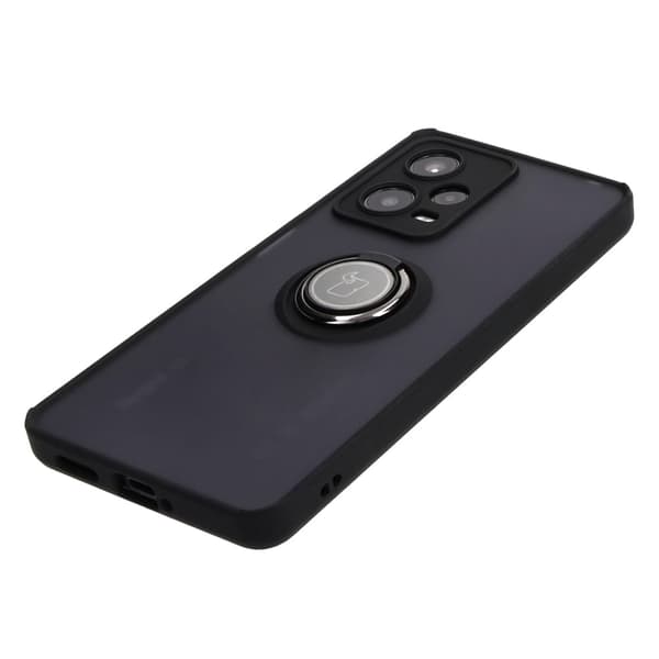 Bizon Case Hybrid Ring Fingerringfodral för Xiaomi Redmi Note 12 Pro 5G, Rökfärgad med Svart Ram
