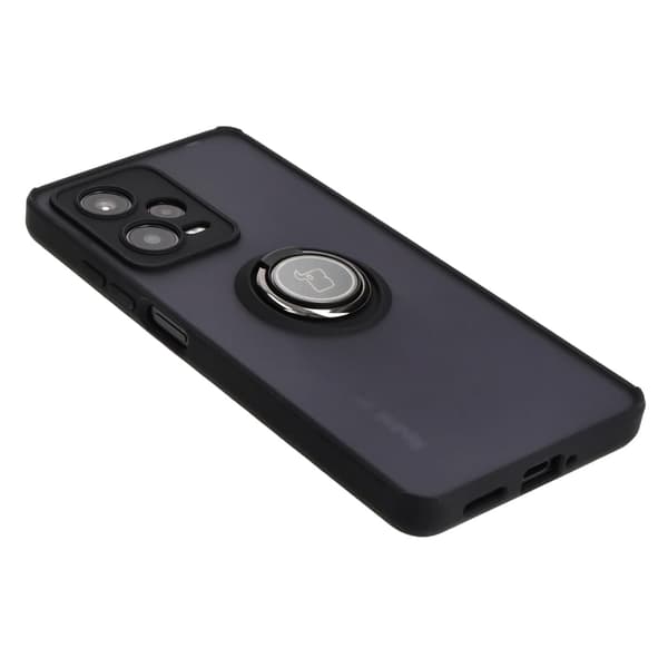 Bizon Case Hybrid Ring Fingerringfodral för Xiaomi Redmi Note 12 Pro 5G, Rökfärgad med Svart Ram